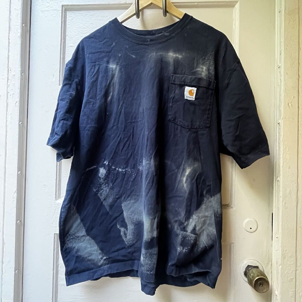 Carhartt Loose Fit Tshirt L Blue Paint Splatter Grunge Pocket Cotton Casual Work
